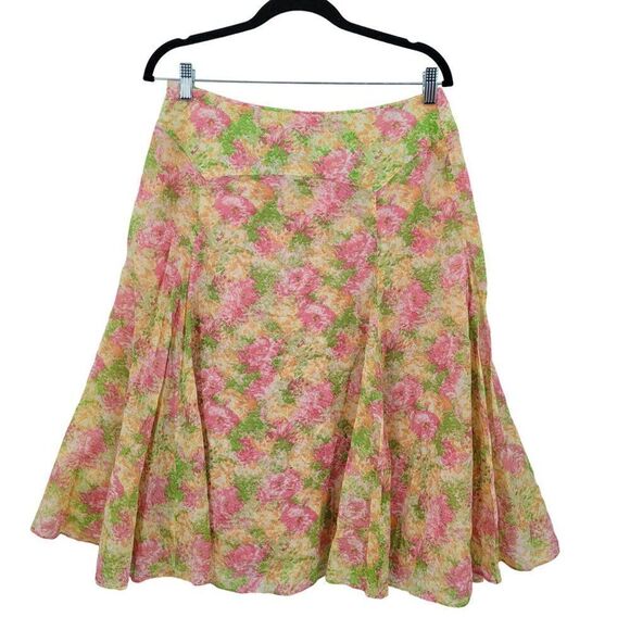 Jones New York Signature Skirt 8 Pink Pastel Floral Print A-Line Cotton Cottage - Picture 6 of 9